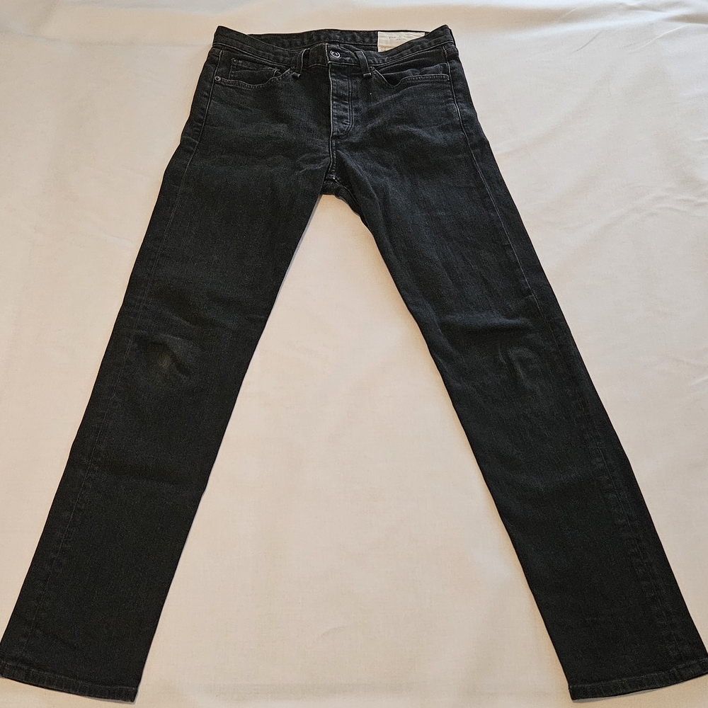 rag & bone Men Slim Fit 2 Straight Leg Jeans 31 Black Dark Wash Button Fly Denim